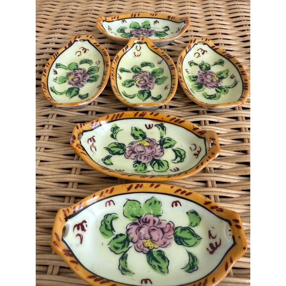 Antique 30's Japan Hand Painted Floral Butter Pat Dishes Set of 6 - Picture 2 of 11